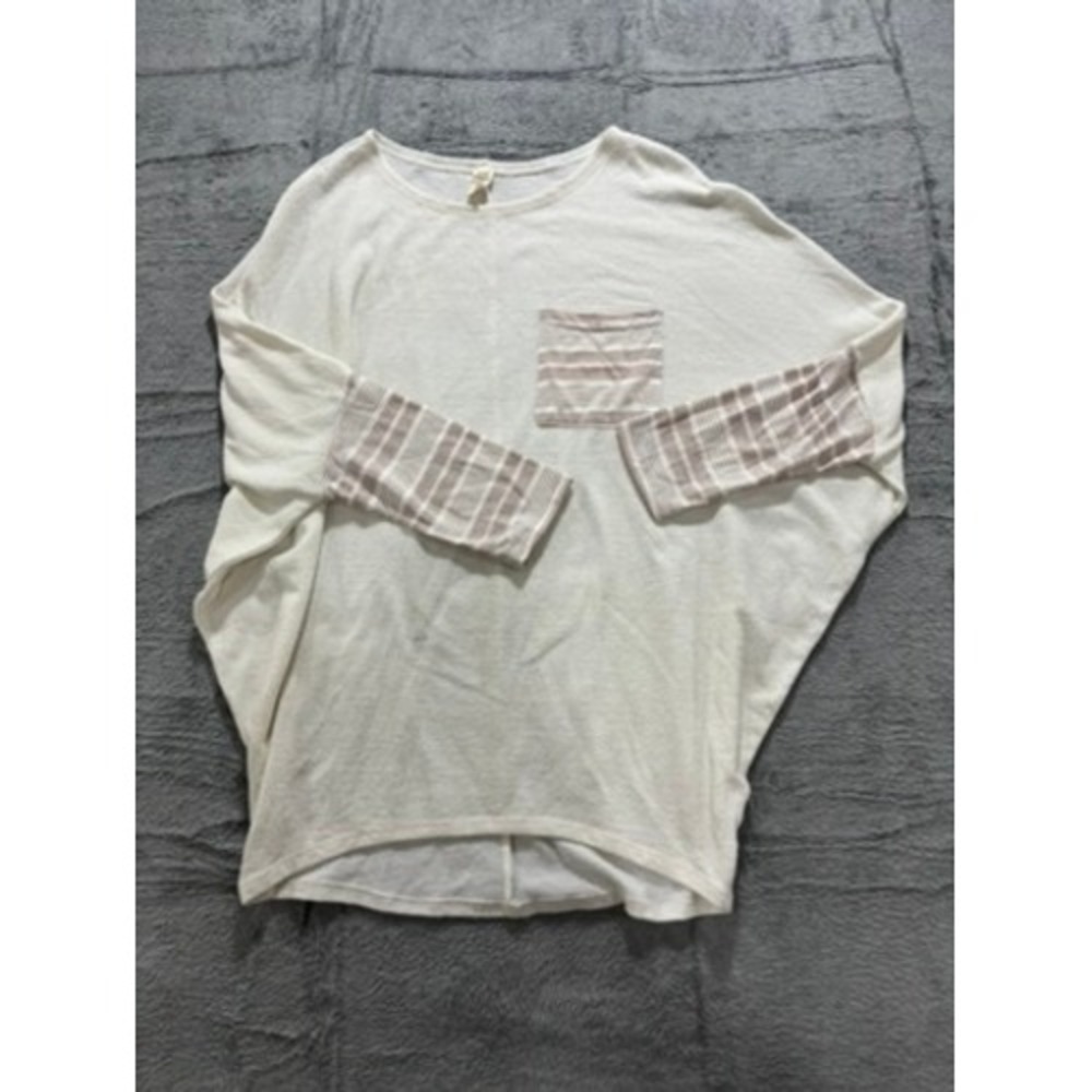Lazy Sundays Pocket Tee Womens S Ivory‎ Stripe Sleeve Lightweight Casual Top